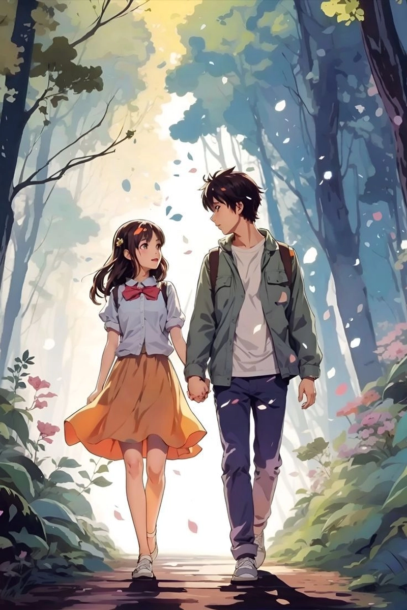 Ảnh anime cặp đôi nắm tay học sinh