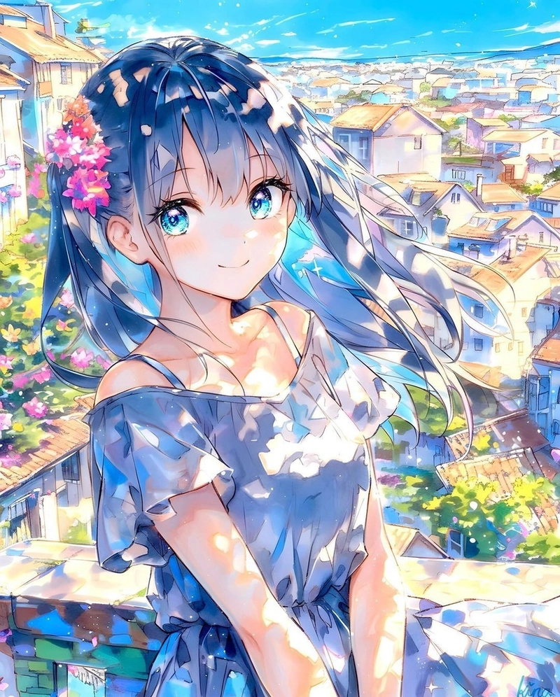 Ảnh anime girl tóc xanh