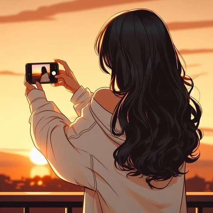 Ảnh anime nữ xoay lưng che mặt