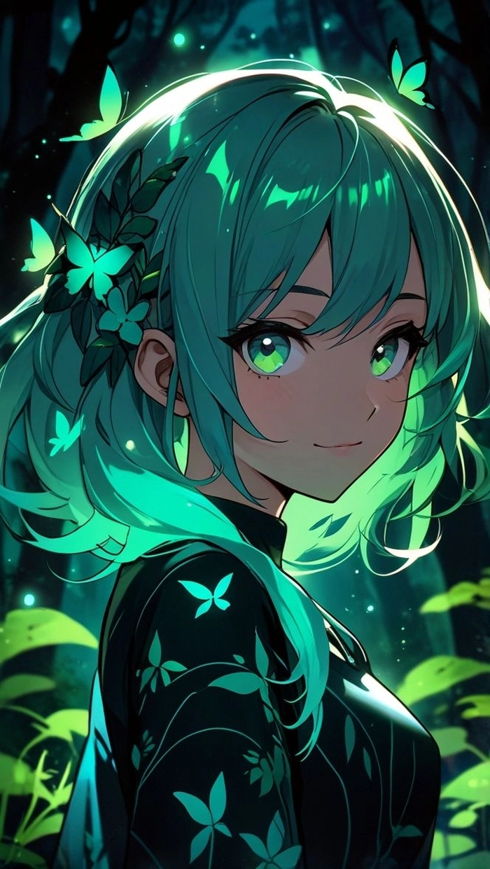 Ảnh anime xanh lá nền tối