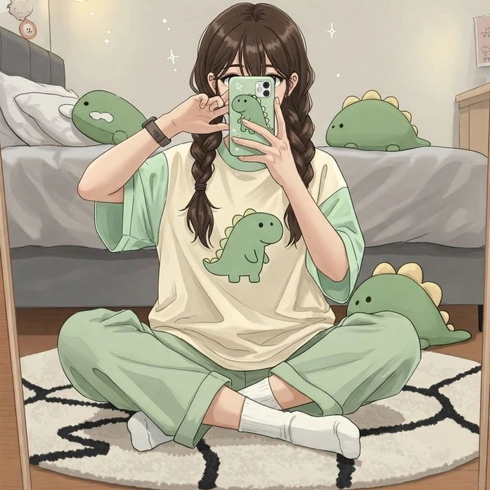 Ảnh chụp trước gương anime nữ che mặt