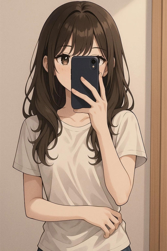 Ảnh chụp trước gương che mặt nữ đẹp anime