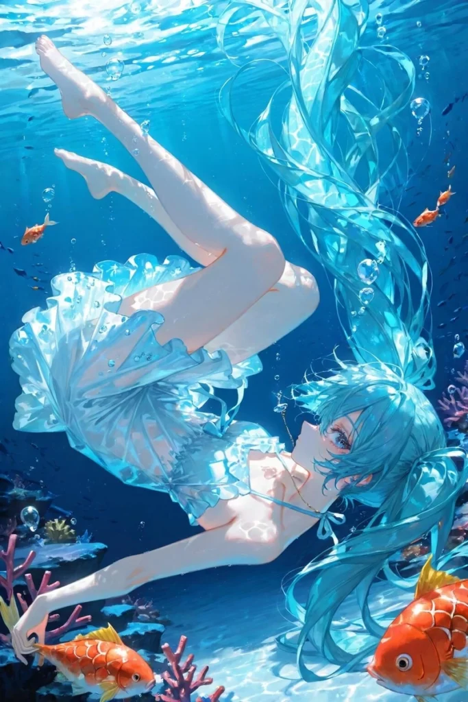 Anime girl tóc xanh phong cách