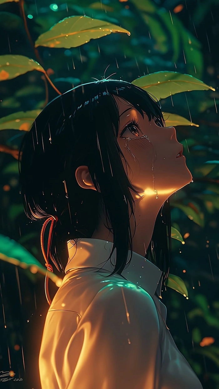 Anime nữ buồn trong mưa