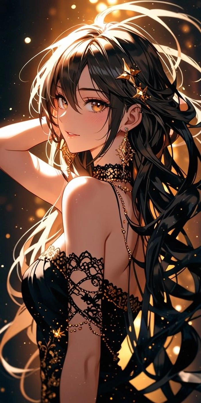 Hình Anime tóc đen cổ trang