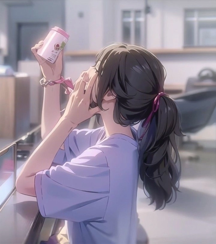 Hình ảnh anime nữ nhìn nghiêng che mặt