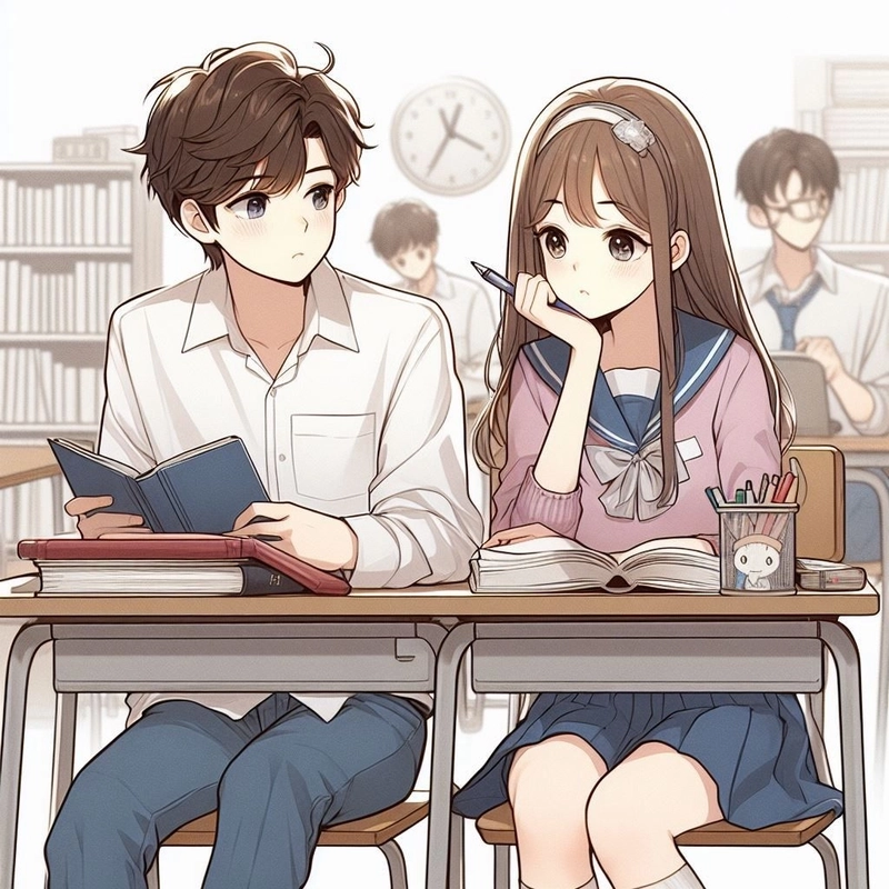 Hình anime cặp đôi học sinh vui vẻ