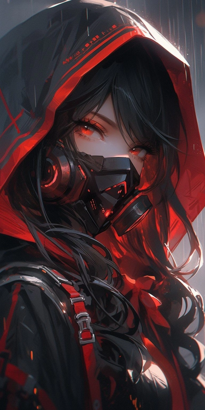 Hình anime nữ đeo khẩu trang che mặt