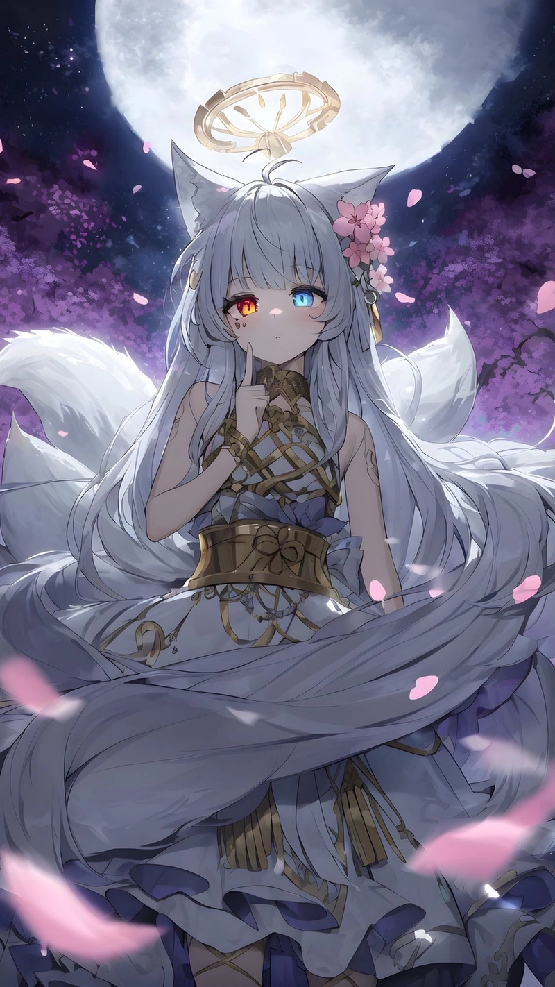 Hình anime nữ hồ ly tóc trắng