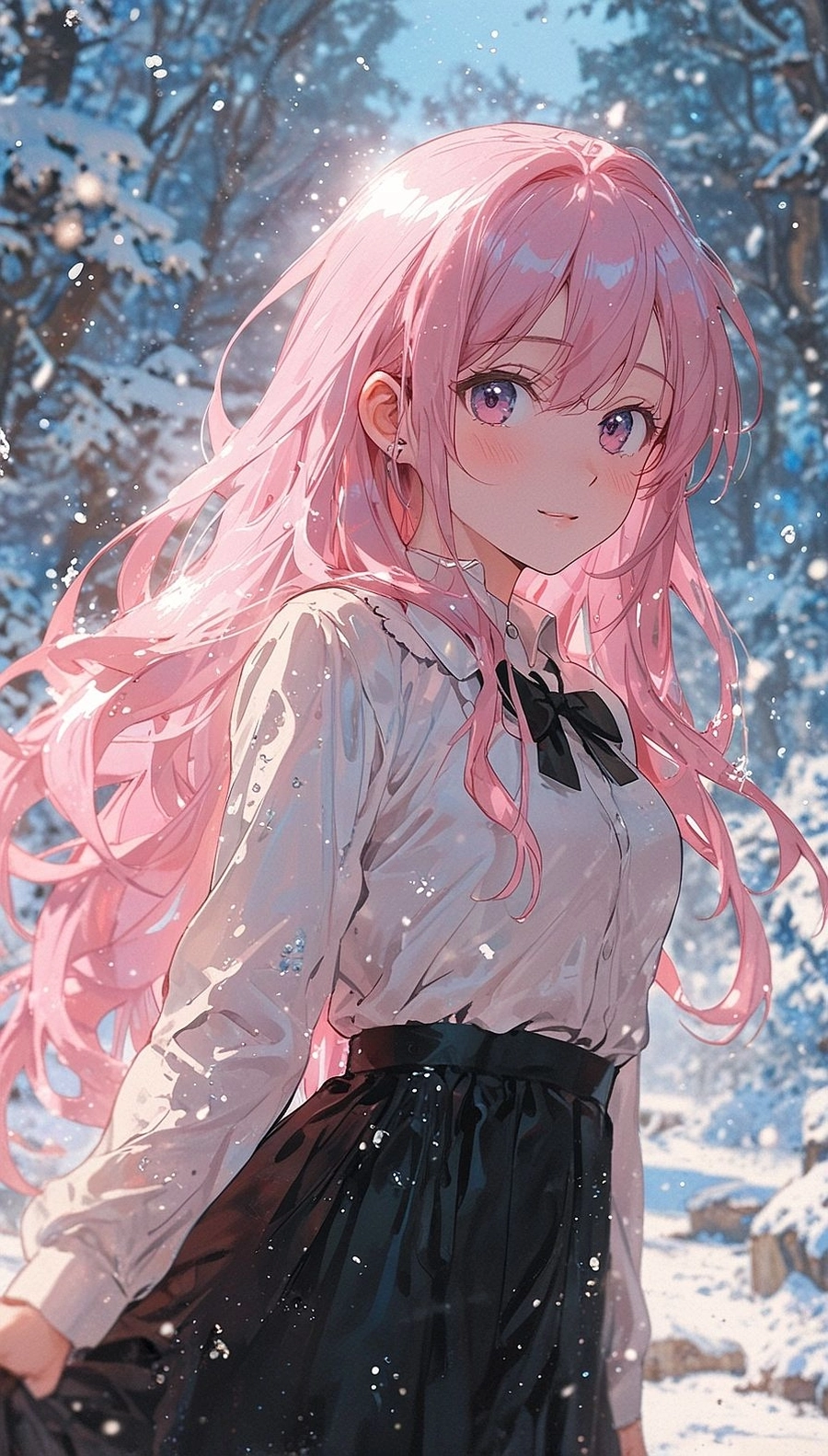 Hình anime nữ tóc hồng 4k