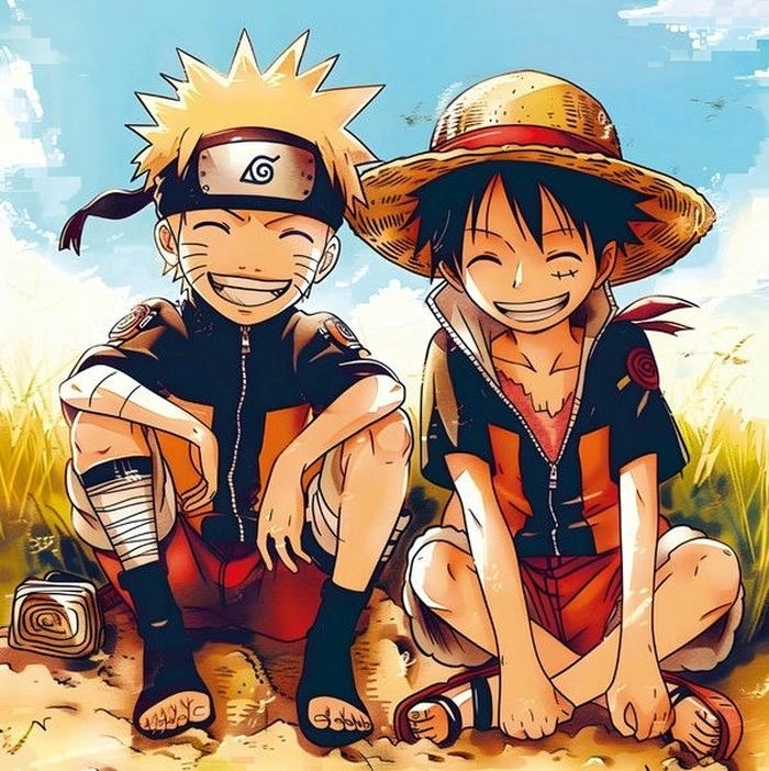 Hình nền cute Naruto x Luffy