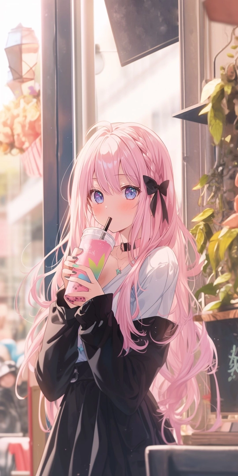 Hình nền đẹp anime tóc hồng