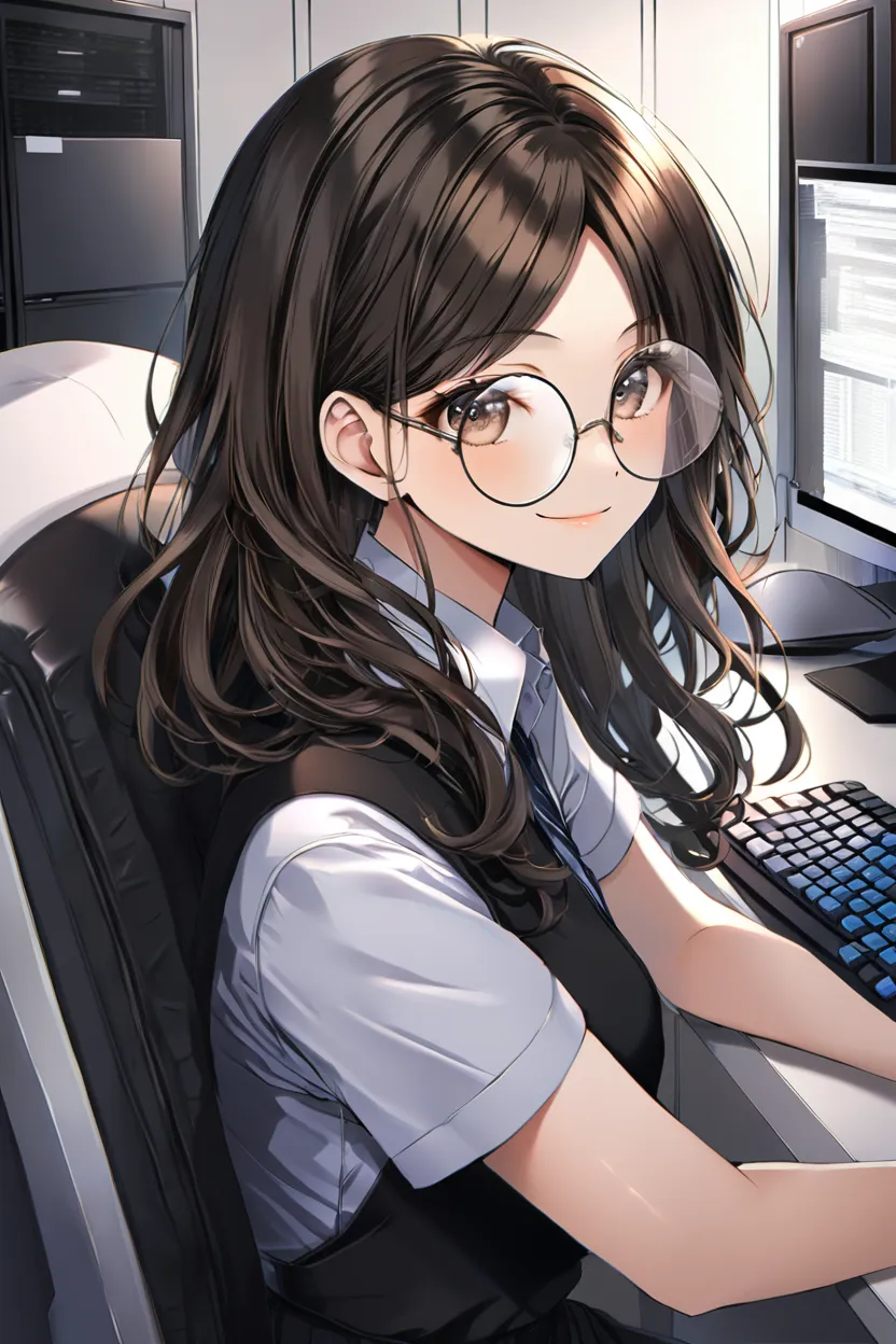 ảnh anime nữ đeo kính tóc nâu