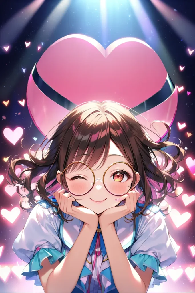 anime nữ tóc hồng đeo kính