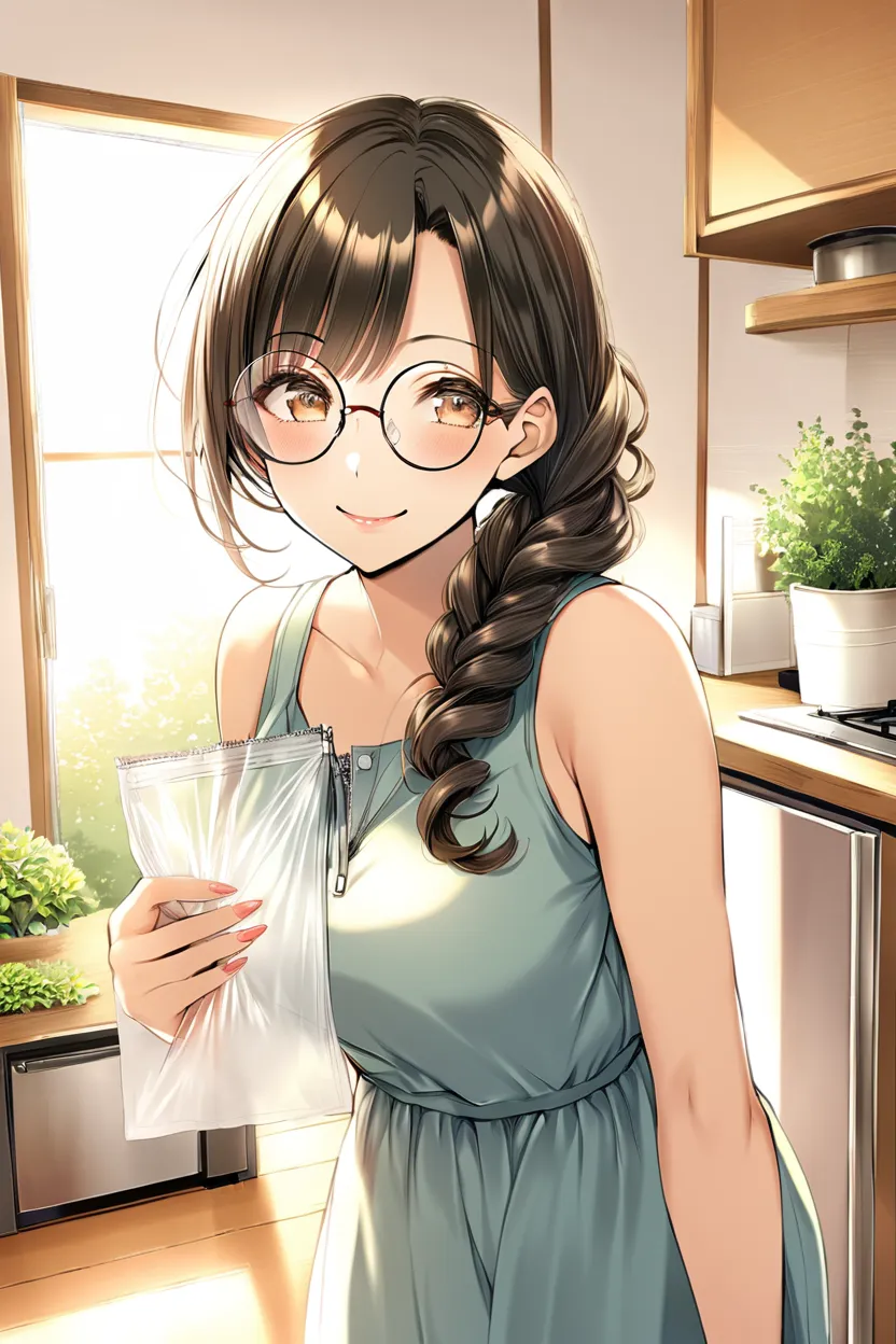 ảnh anime nữ đeo kính tết tóc