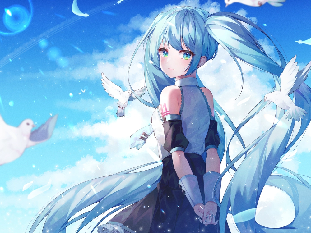 ảnh anime nữ màu xanh dương cute