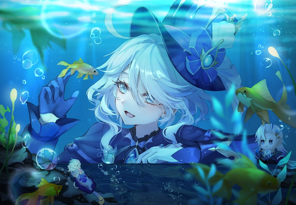 hình anime nữ màu xanh dễ thương