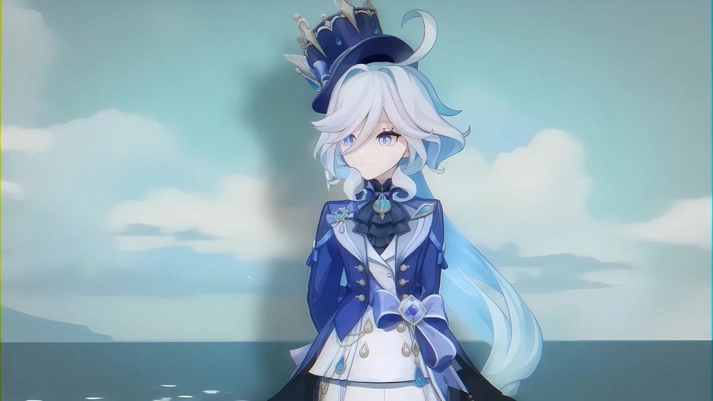 anime nữ tóc trắng mắt xanh dương