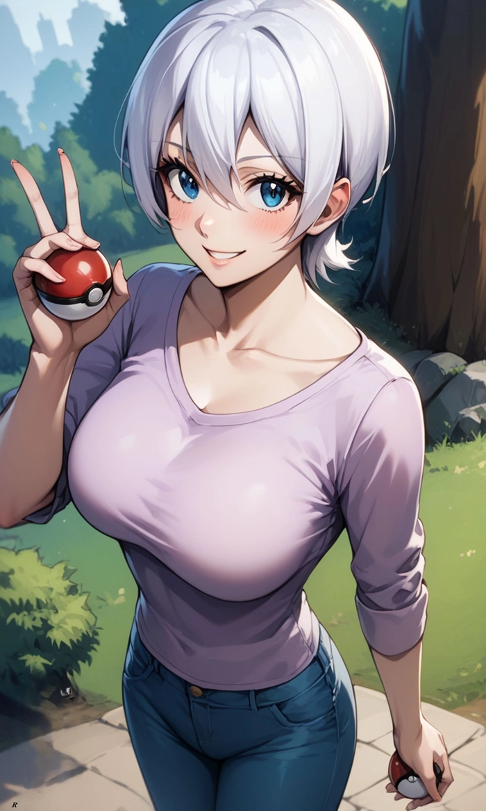 Ảnh Lisanna Strauss cầm pokemon