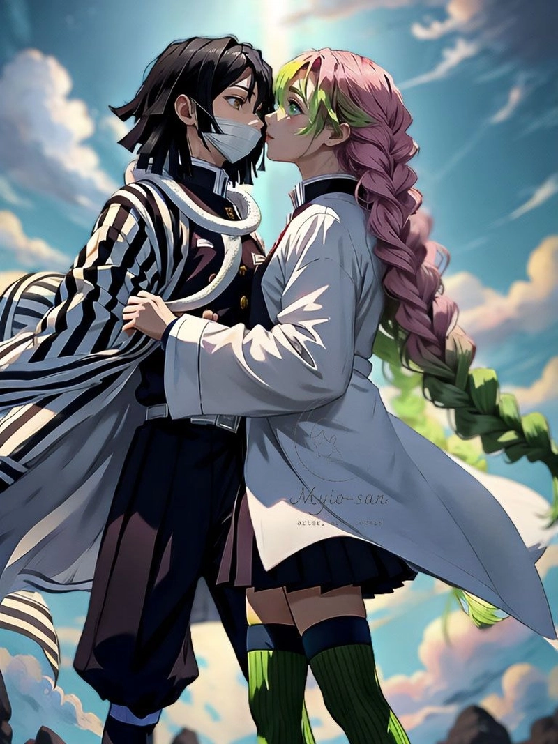 Hình Mitsuri và Obanai dễ thương