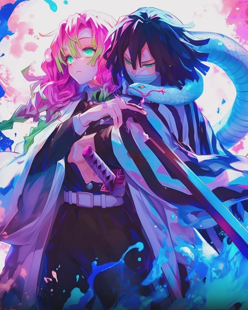 Hình Obanai và Mitsuri lãng mạn