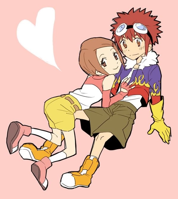 Hình anime Taichi cùng Hikari lãng mạn
