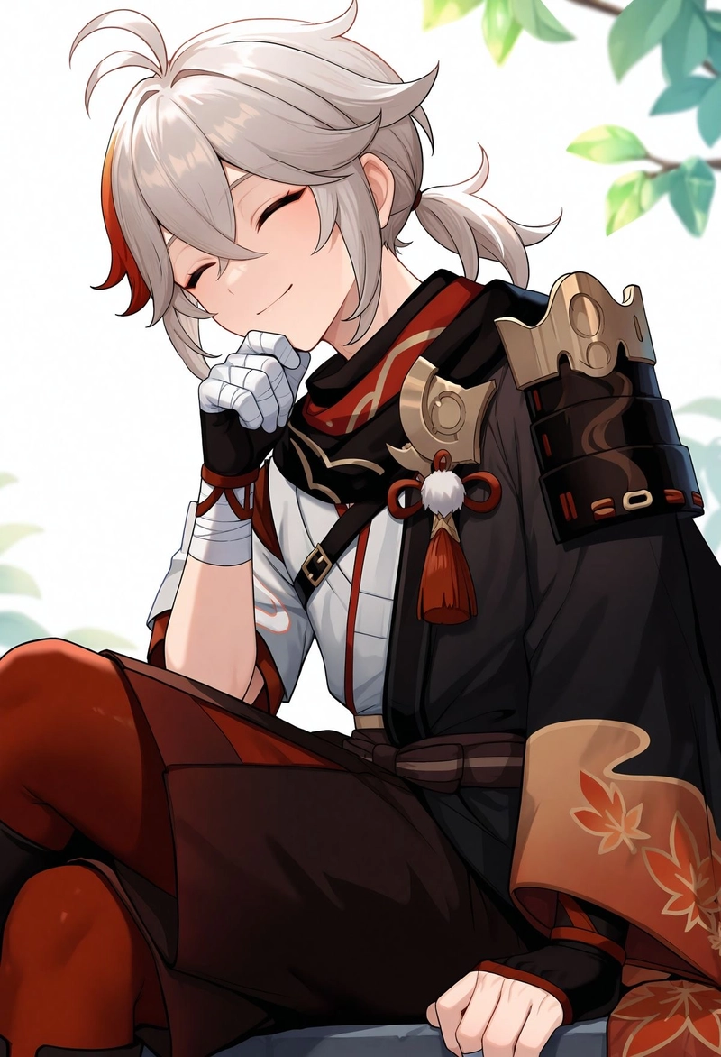 Kaedehara Kazuha đứng giữa rừng phong đỏ