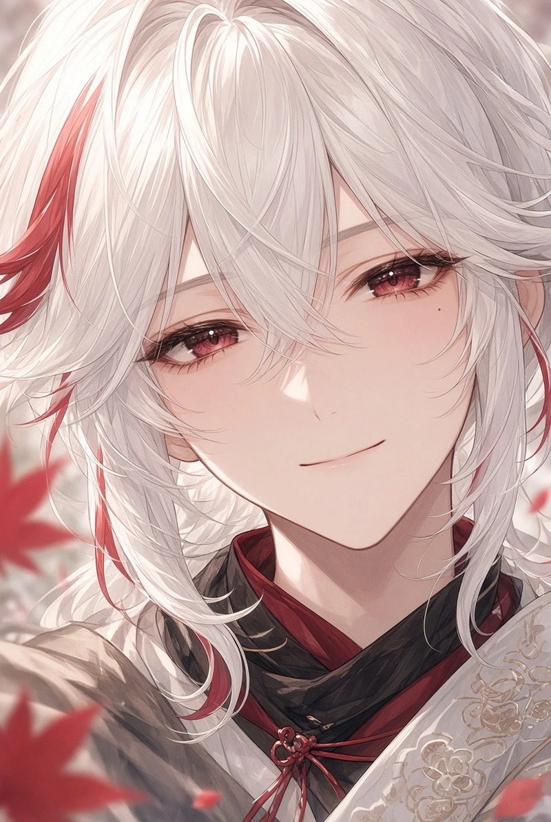 Kaedehara Kazuha lãng khách Inazuma tóc trắng lọn đỏ