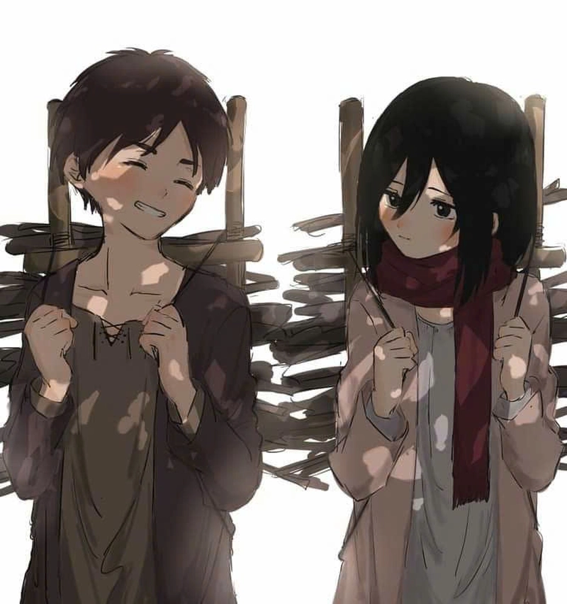 Mikasa và Eren trong anime
