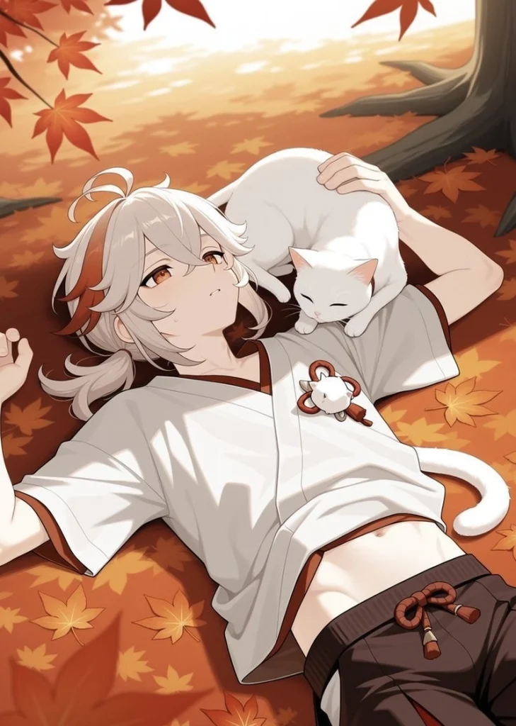Nhân vật anime Kaedehara Kazuha ánh mắt dịu dàng