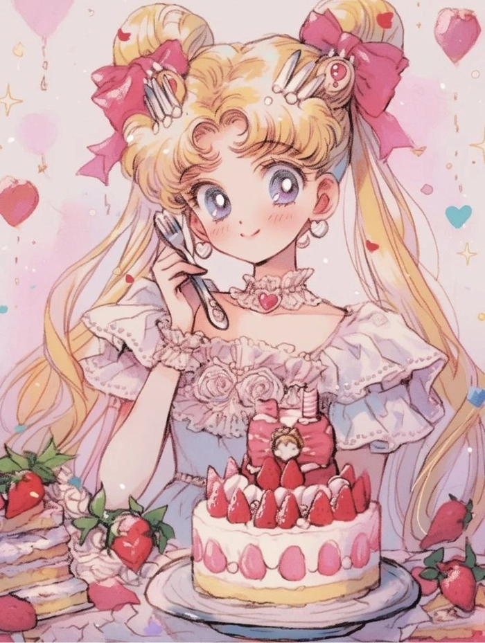 ảnh usagi ăn bánh kem