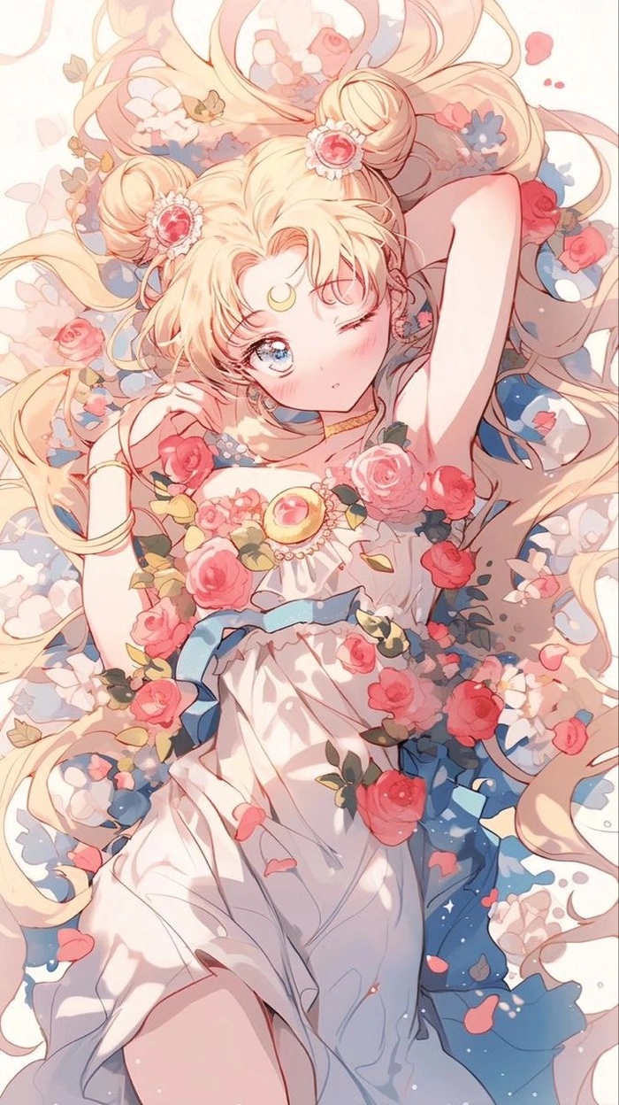 ảnh usagi nằm cùng hoa