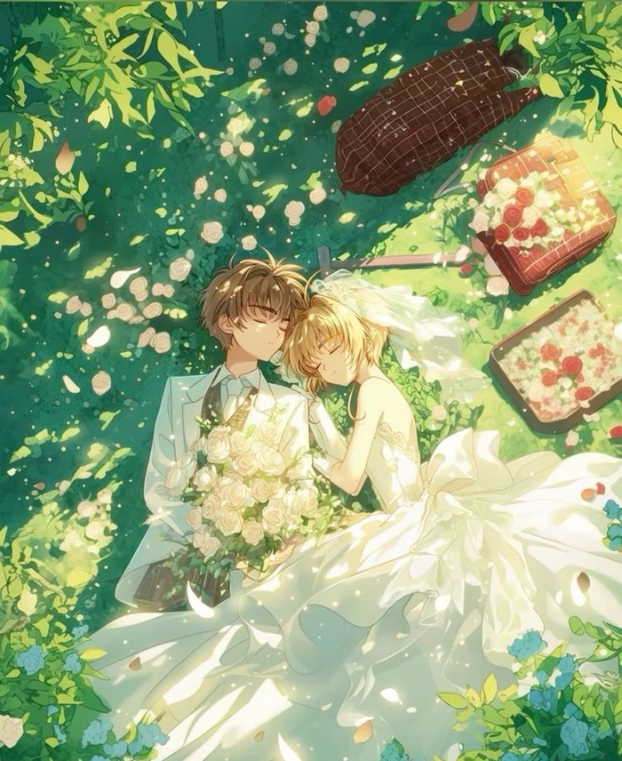 sakura x li syaoran mặc đồ cưới