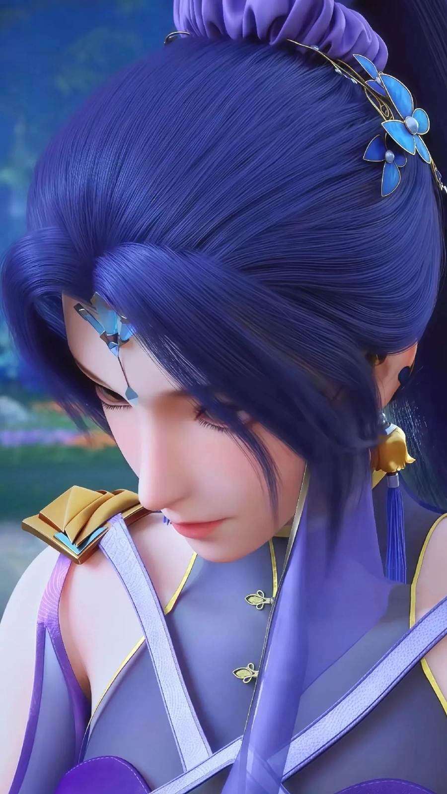 Ảnh Hạ Ngưng Thường cúi mặt