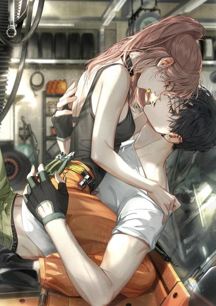 hình anime dễ thương lãng mạn hôn nhau