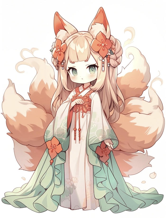 Anime chibi nữ hồ ly 9 đuôi