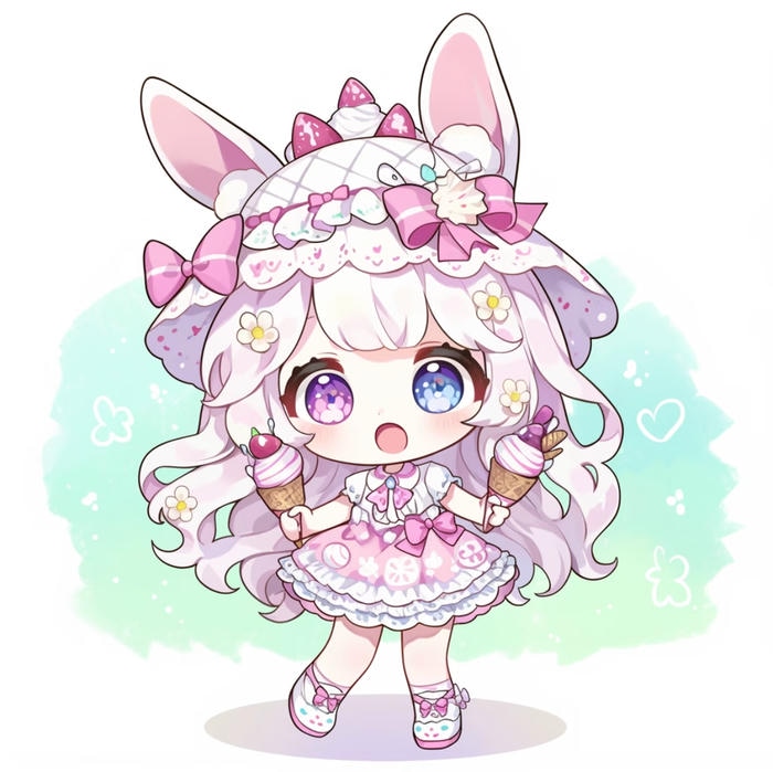 Chibi anime cô gái cầm kem đáng yêu