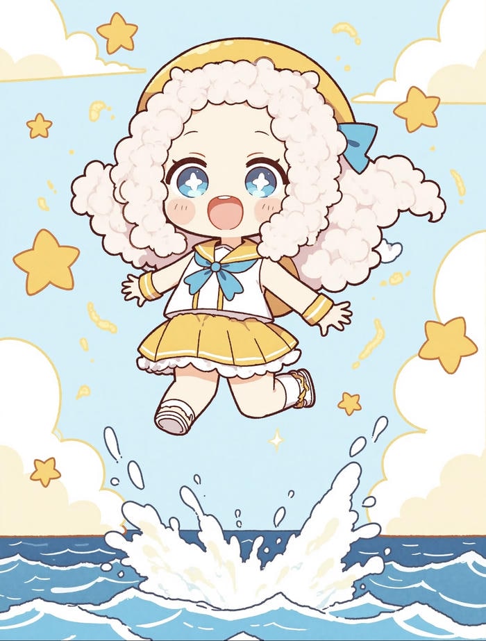 Chibi nữ cute tinh nghịch trên biển