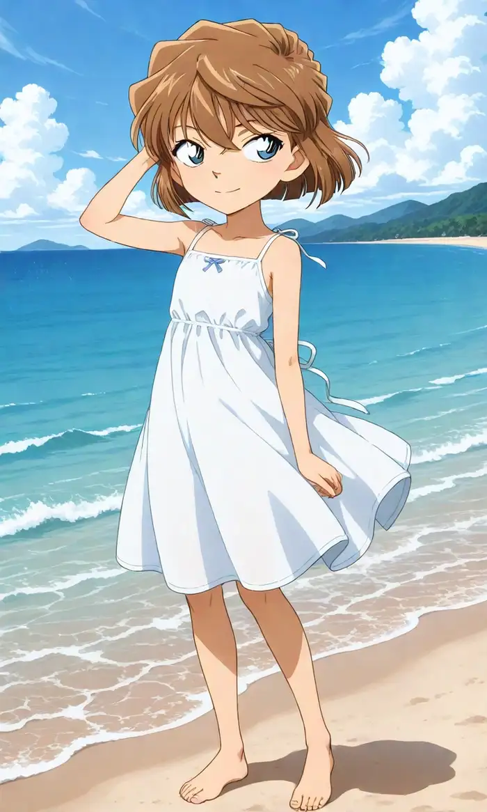 Haibara Ai dễ thương ở biển tóc ngắn