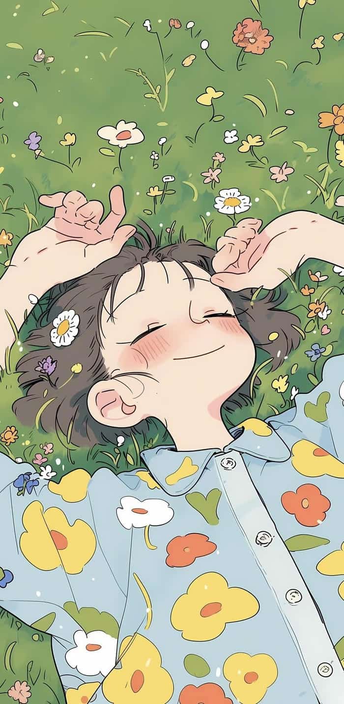 Hình nền chibi cute vẽ hình em bé đang ngủ say sưa