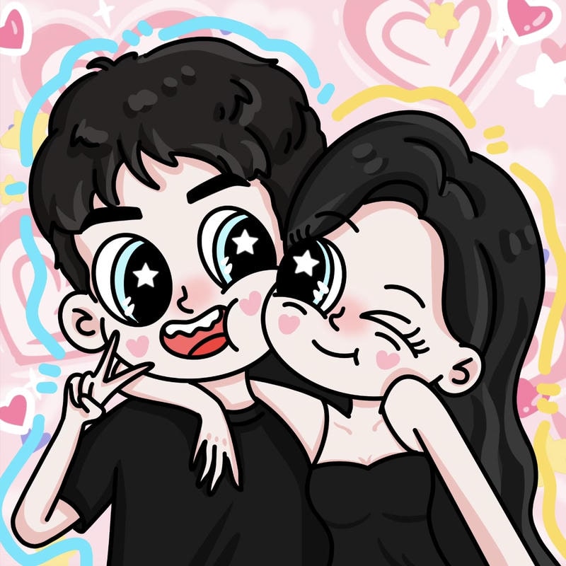 ảnh chibi cặp đôi với biểu cảm hạnh phúc