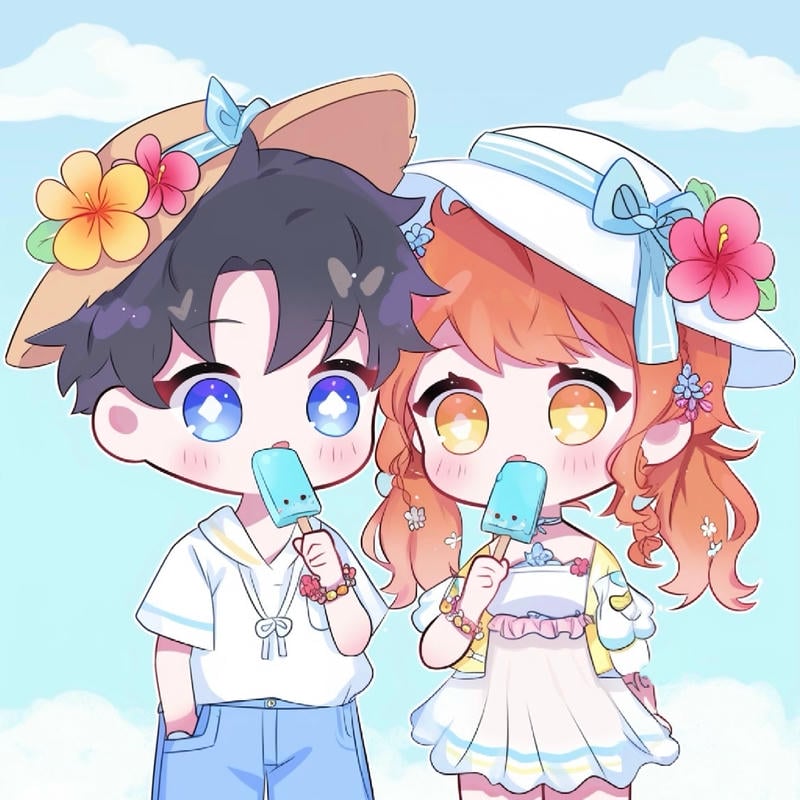 chibi cặp đôi tạo hình ngộ nghĩnh phong cách anime