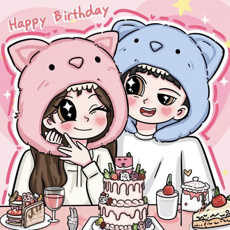 chibi cặp đôi với biểu cảm vui vẻ