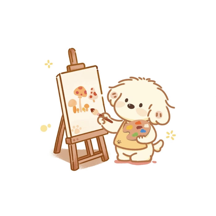 Bức tranh chó chibi mũm mĩm nhìn rất đáng yêu