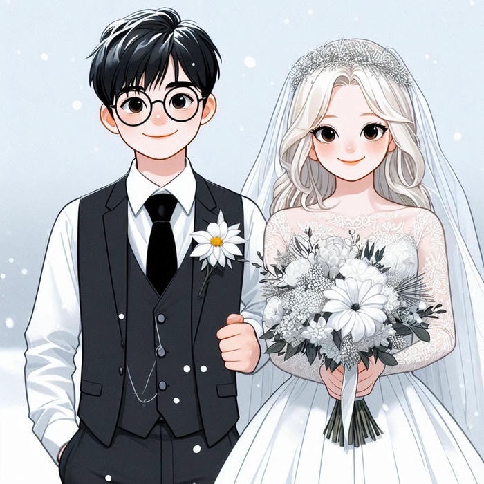 ảnh cô dâu chú rể anime khung cảnh cưới