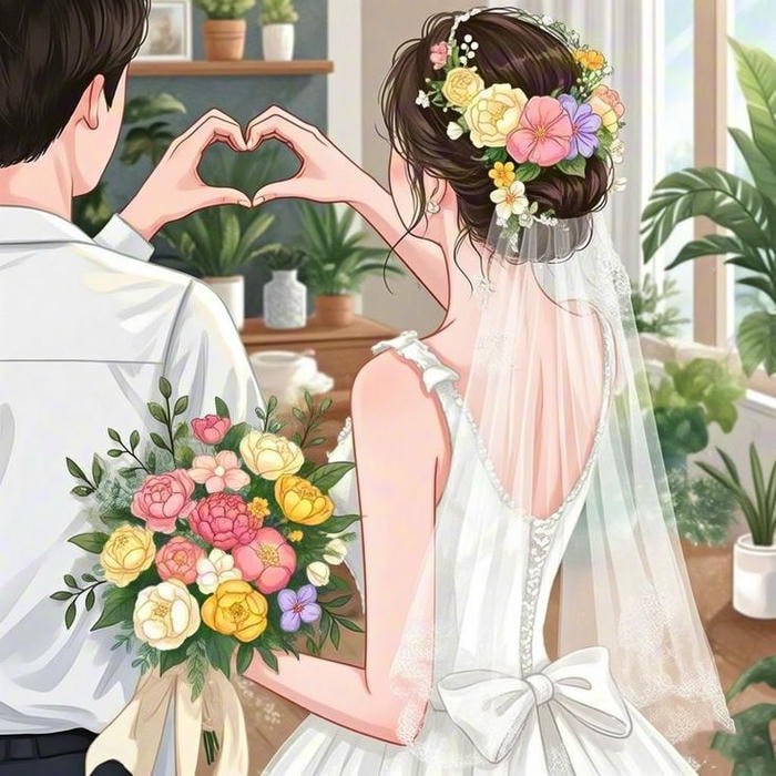 bối cảnh lễ cưới ảnh cô dâu chú rể anime ấn tượng