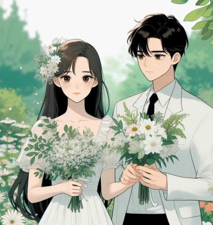 hình ảnh cô dâu chú rể anime tay trong tay