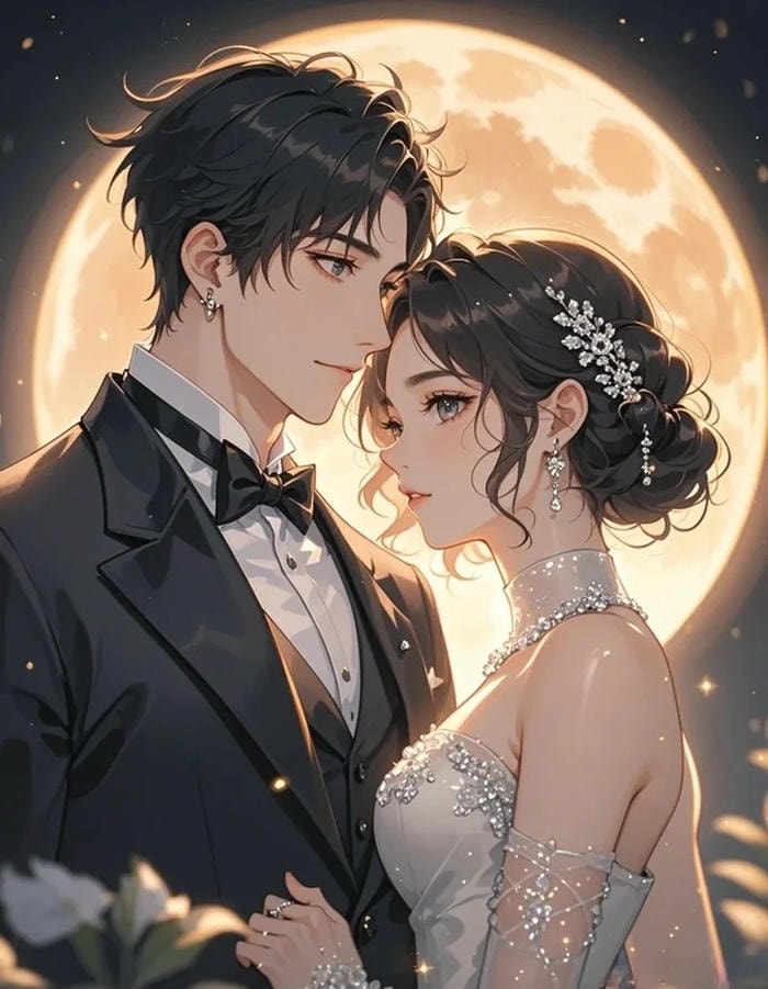 không gian hạnh phúc ảnh cô dâu chú rể anime