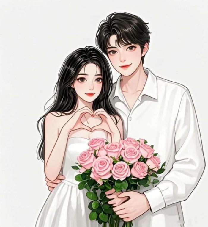 tạo hình cặp đôi ảnh cô dâu chú rể anime nét