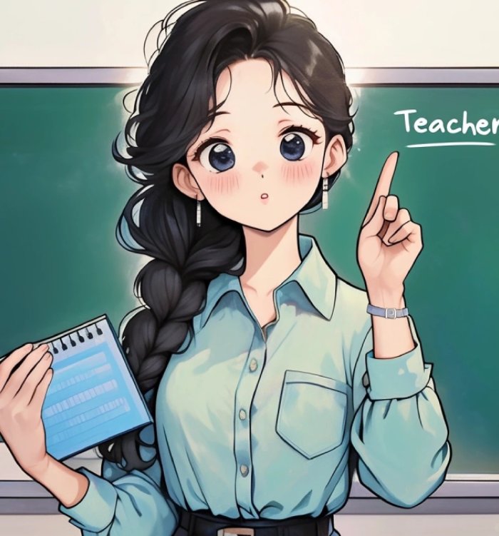 trang phục gọn gàng ảnh cô giáo anime chỉ bài